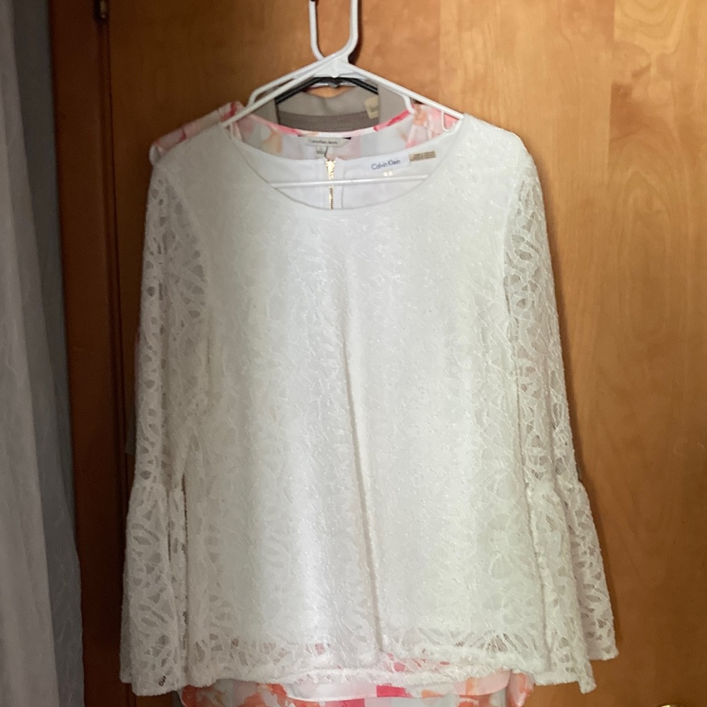 Calvin Klein Women's White Lace Blouse